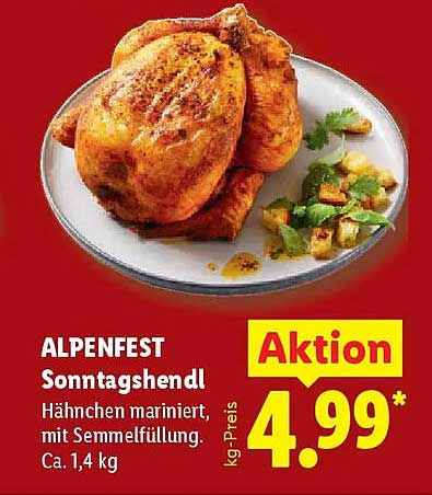 ALPENFEST Sonntagsend Hähnchen mariniert, mit Semmelfüllung. Ca. 1,4 kg