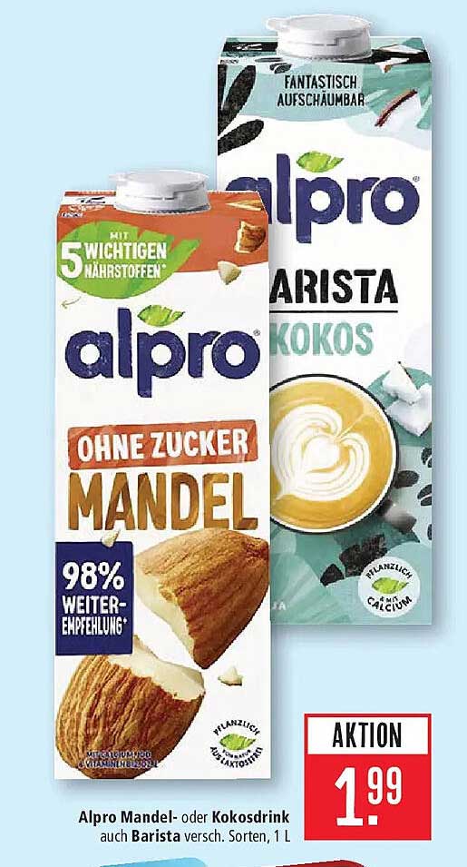Alpro Mandel- oder Kokosdrink auch Barista versch. Sorten, 1 L
