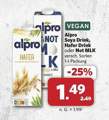 Alpro Soya Drink, Hafer Drink oder Not M!lk versch. Sorten 1-l-Packung