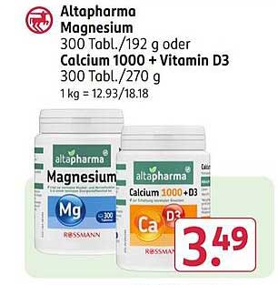 Altapharma Magnesium 300 Tbl./192 g oder Calcium 1000 + Vitamin D3 300 Tabl./270 g