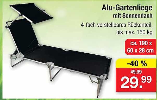 Alu-Gartenliege mit Sonnendach