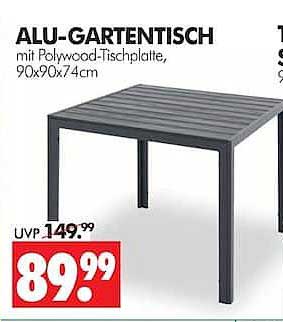 ALU-GARTENTISCH mit Polywood-Tischplatte, 90x90x74cm