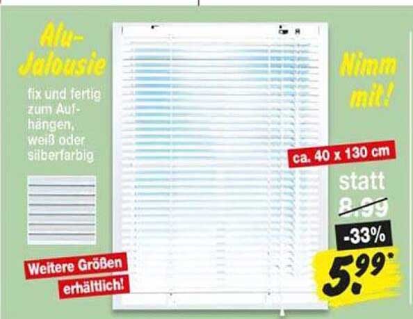 Alu-Jalousie fix und fertig zum Aufhängen, weiß oder silberfarbig