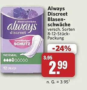 always discreet Blasenschwäche versch. Sorten 8-12-Stück-Packung