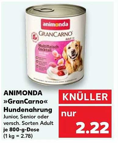 ANIMONDA »GranCarno« Hundenahrung Junior, Senior oder versch. Sorten Adult je 800-g-Dose (1 kg = 2.78)