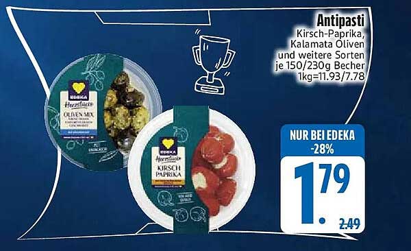 Antipasti Kirsch-Paprika, Kalamata Oliven und weitere Sorten je 150/230g Becher