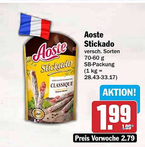 Aoste Stickado versch. Sorten 70-60 g SB-Packung (1 kg = 28.43-33.17)