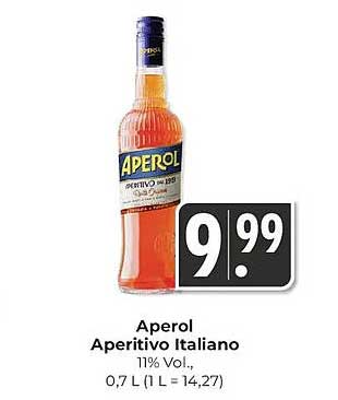 Aperol Aperitivo Italiano 11% Vol., 0,7 l (1 l = 14,27)