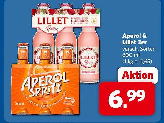 Aperol & Lillet 3er versch. Sorten 600 ml (1 kg = 11,65)