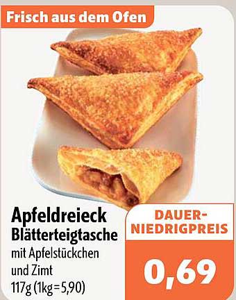 ApfelDreieck Blätterteigtasche mit Apfelstückchen und Zimt 117g (1kg=5,90)