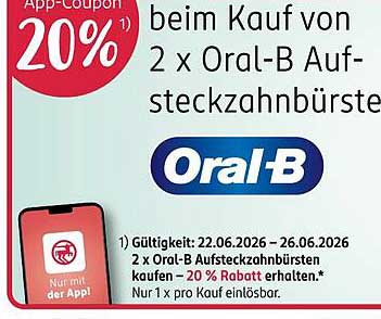 App-Coupon 20% beim Kauf von 2 x Oral-B Aufsteckzahnbürste