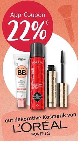 App-Coupon 22% auf dekorative Kosmetik von L'ORÉAL PARIS