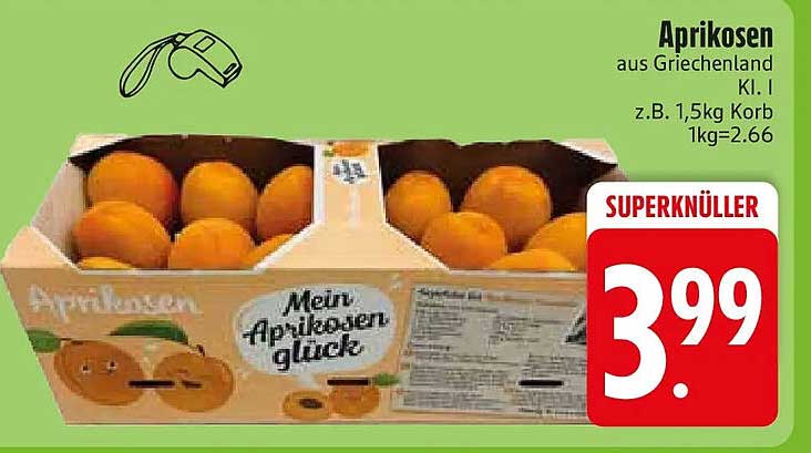 Aprikosen aus Griechenland Kl. I z.B. 1,5kg Korb 1kg=2.66