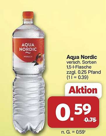 Aqua Nordic versch. Sorten 1,5-l-Flasche zzgl. 0.25 Pfand (1 l = 0.39)