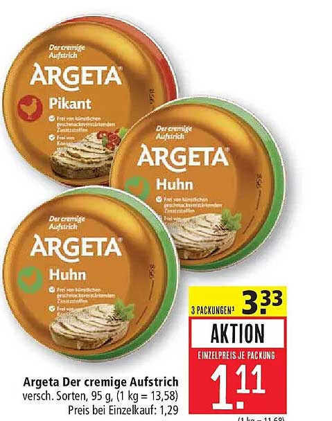 Argeta Der cremige Aufstrich versch. Sorten, 95 g (1 kg = 13,58)
