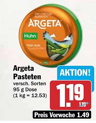 Argeta Pasteten versch. Sorten 95 g Dose (1 kg = 12.53)