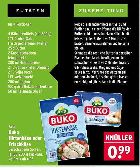 Arla Buko Hirtenkäse oder Frischkäse