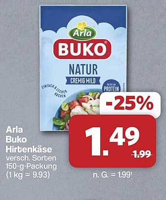 Arla Buko Hirtenkäse versch. Sorten 150-g-Packung (1 kg = 9.93)
