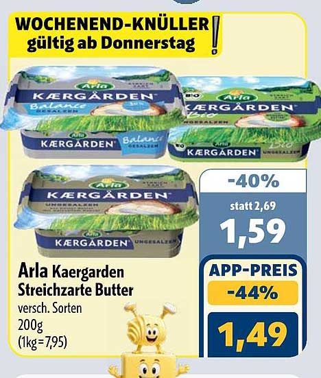 Arla Kærgarden Streichzarte Butter versch. Sorten 200g (1kg = 7,95)