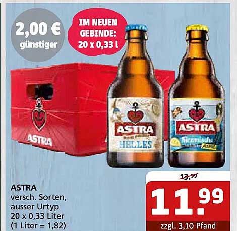 ASTRA versch. Sorten, ausser Urtyp 20 x 0,33 Liter (1 Liter = 1,82)