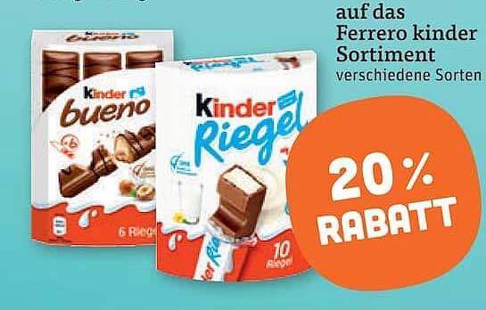 auf das Ferrero kinder Sortiment verschiedene Sorten