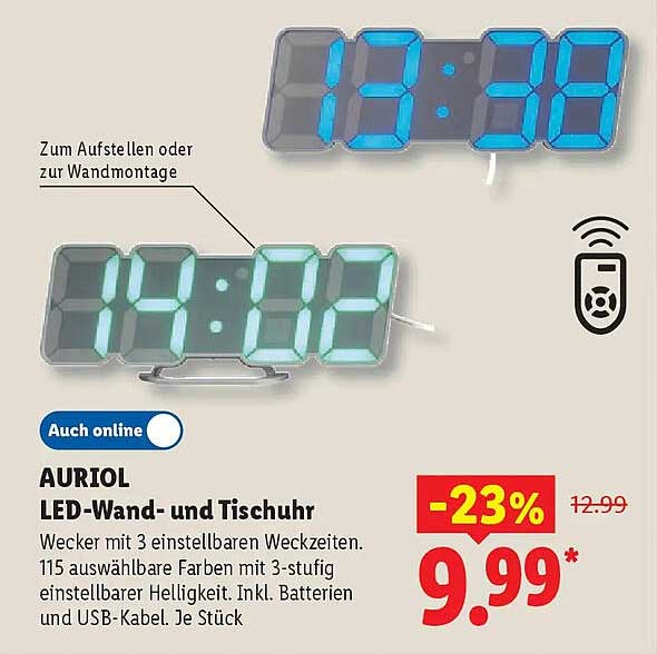 AURIOL LED-Wand- und Tischuhr