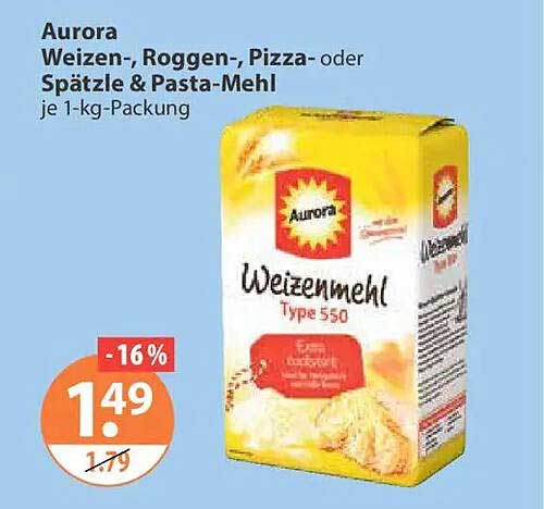 Aurora Weizen-, Roggen-, Pizza- oder Spätzle & Pasta-Mehl je 1-kg-Packung