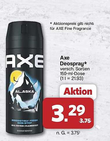 Axe Deospray* versch. Sorten 150-ml-Dose (1 l = 21.93)