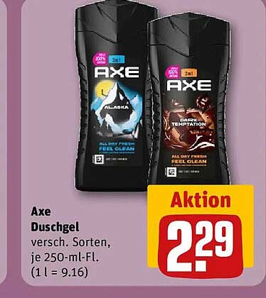 Axe Duschgel versch. Sorten, je 250-ml-Fl. (1 l = 9.16)