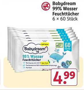 Babydream 99% Wasser Feuchttücher 6 × 60 Stück