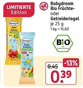 Babydream Bio Früchte- oder Getreideriegel je 25 g