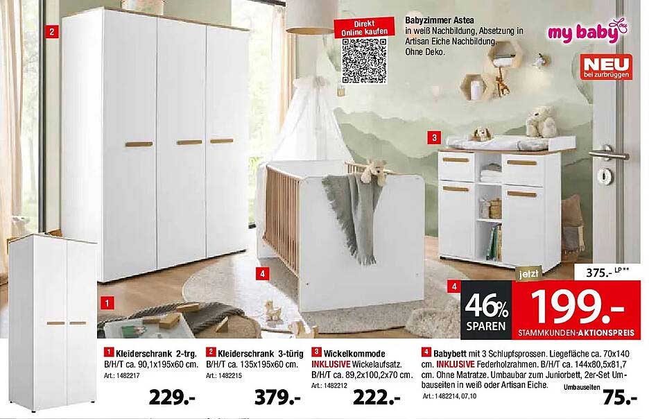 Babymöbel Astea in weiß Nachbildung, Absetzung in Artisan Eiche Nachbildung, Ohne Deko.