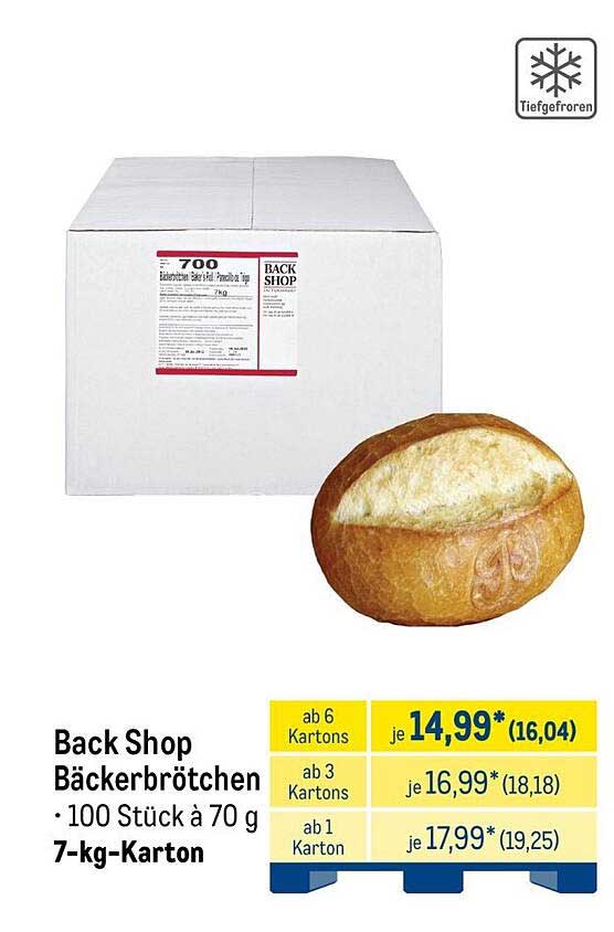 Back Shop Bäckerbrötchen • 100 Stück à 70 g 7-kg-Karton