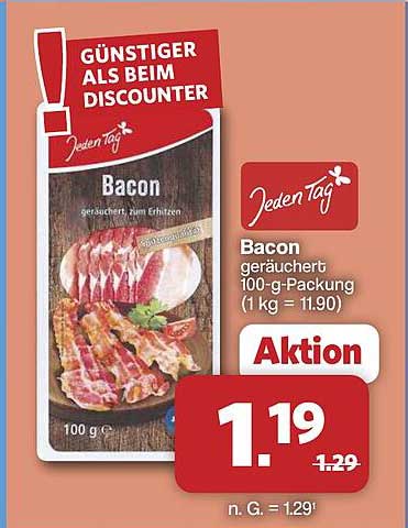 Bacon geräuchert 100-g-Packung (1 kg = 11.90)