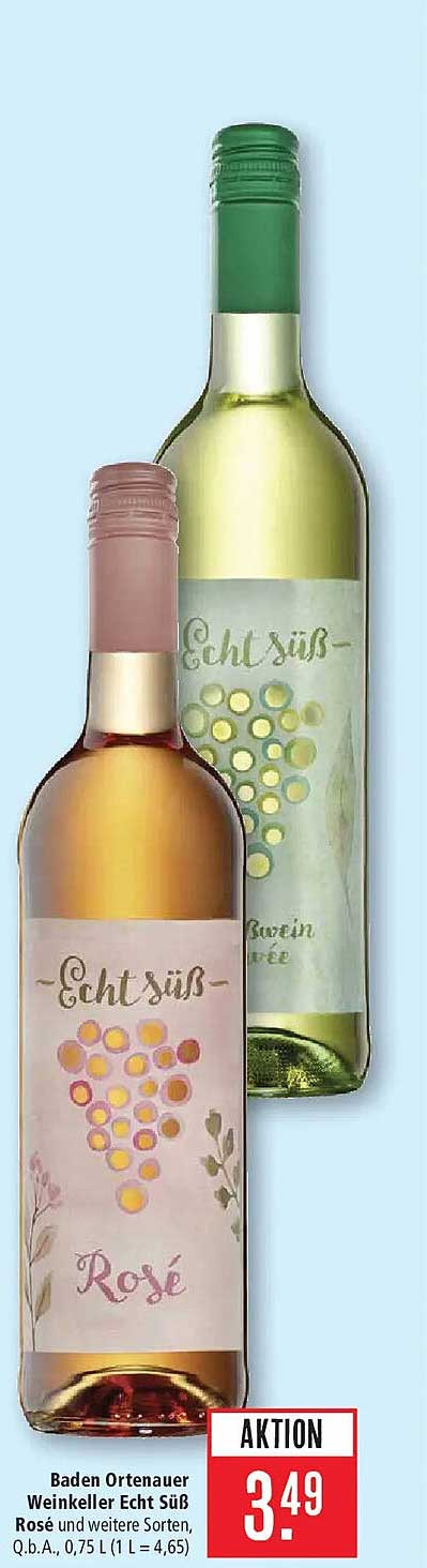 Baden Ortenauer Weinkeller Echt Süß Rosé und weitere Sorten, Q.b.A., 0,75 L (1 L = 4,65)