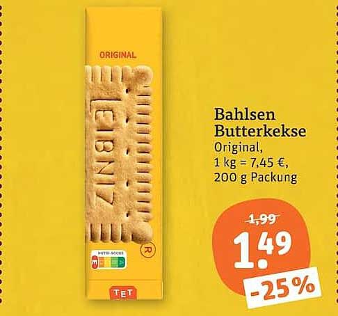 Bahlsen Butterkekse Original, 1 kg = 7,45 €, 200 g Packung