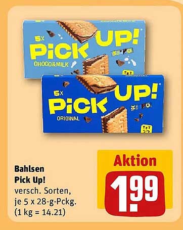 Bahlsen Pick Up! versch. Sorten, je 5 x 28-g-Pckg. (1 kg = 14.21)