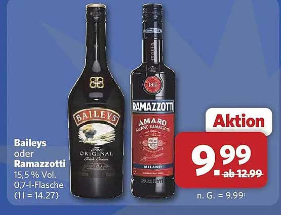 Baileys oder Ramazotti 15.5 % Vol. 0,7-l-Flasche (1 l = 14.27)