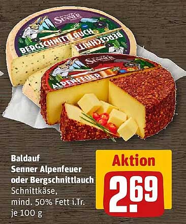 Baldauf Senner Alpenfeuer oder Bergschnittlauch Schnittkäse, mind. 50% Fett i.Tr. je 100 g