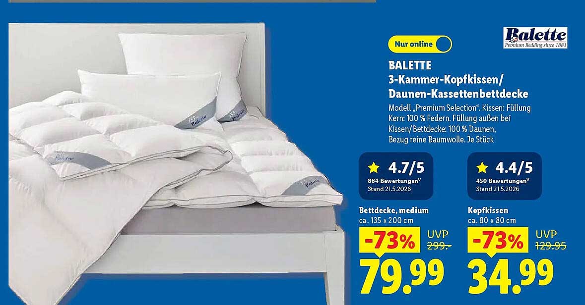 BALETTE 3-Kammer-Kopfkissen/ Daunen-Kassettenbettdecke