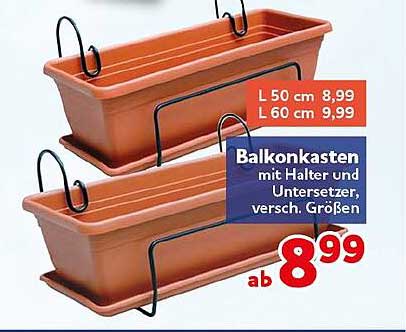 Balkonkasten mit Halter und Untersetzer, versch. Größen