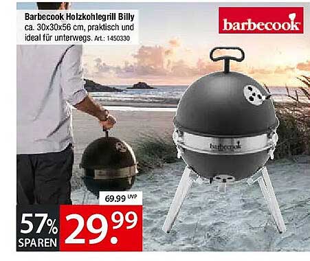 Barbecook Holzkohlegrill Billy ca. 30x30x56 cm, praktisch und ideal für unterwegs. Art.: 1450330