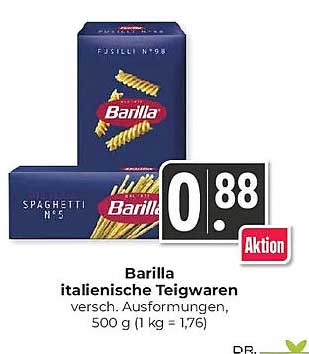 Barilla italienische Teigwaren versch. Ausformungen, 500 g (1 kg = 1,76)