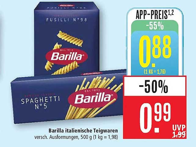 Barilla italienische Teigwaren versch. Ausformungen, 500 g (1 kg = 1,98)