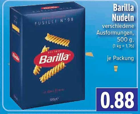 Barilla Nudeln verschiedene Ausformungen, 500 g, (1 kg = 1.76) je Packung