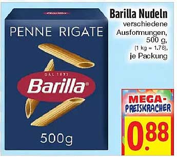 Barilla Nudeln verschiedene Ausführungen, 500 g, (1 kg = 1,76), je Packung