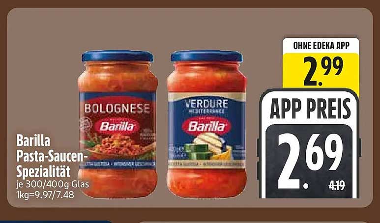 Barilla Pasta-Saucen-Spezialität je 300/400g Glas 1kg=9.97/7.48