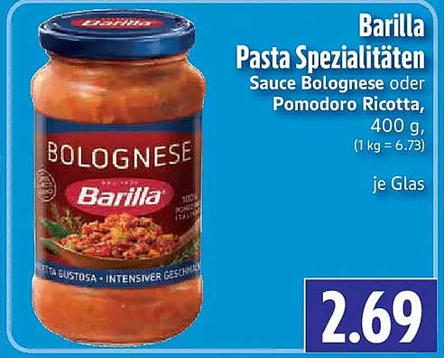 Barilla Pasta Spezialitäten Sauce Bolognese oder Pomodoro Ricotta, 400 g