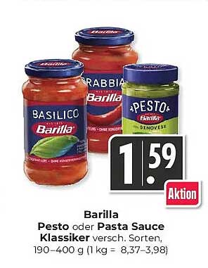 Barilla Pesto oder Pasta Sauce Klassischer versch. Sorten, 190–400 g (1 kg = 8,37–3,98)