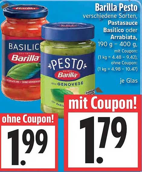 Barilla Pesto verschiedene Sorten, Pastasauce Basilico oder Arrabiata, 190 g - 400 g, mit Coupon!